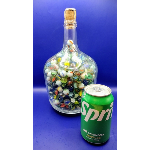 174 - Vintage Glass Bottle Filled with Multicoloured Marbles Featuring a Variety of Swirl and Clear Design... 