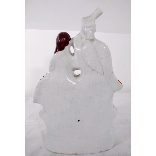 182 - Victorian Staffordshire Flatback Figurine of Highlander with Bagpipes and Companion, Circa 1860–1880