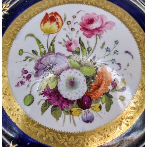 189 - Early 19th-Century Coalport Porcelain Plate with Cobalt Ground, Gilt Floral Scrollwork, and Hand-Pai... 