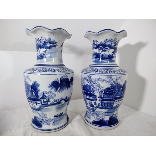 199 - Pair of Republic Period Blue and White Chinese Porcelain Vases, Circa 1920–1940, Featuring Hand-Pain... 