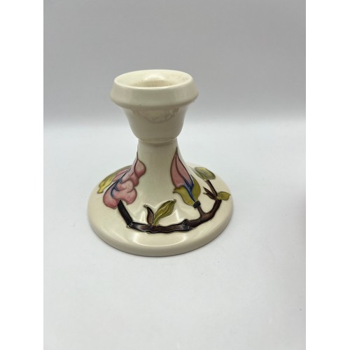 206 - Vintage Moorcroft Candlestick Holder Magnolia Ivory Pattern 1991 Bell Marked 9cm