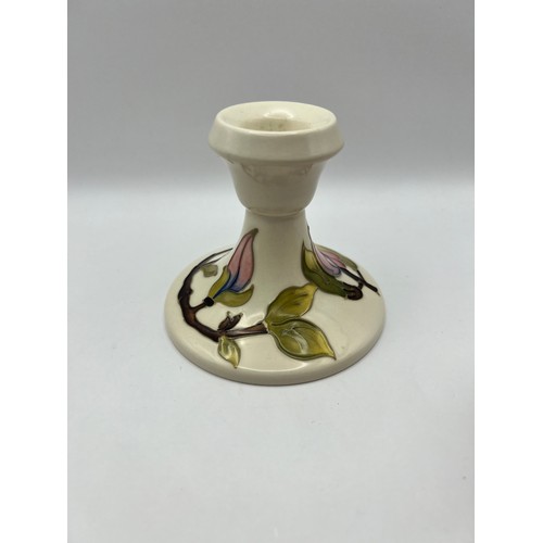 206 - Vintage Moorcroft Candlestick Holder Magnolia Ivory Pattern 1991 Bell Marked 9cm