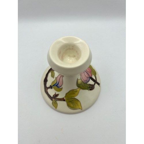 206 - Vintage Moorcroft Candlestick Holder Magnolia Ivory Pattern 1991 Bell Marked 9cm