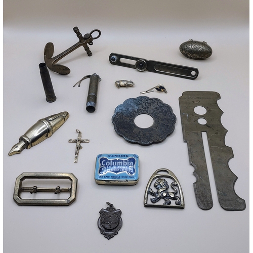 215 - Interesting Collection of Vintage Brass and Brass-Coloured Items Including Anchor, Whistle, Columbia... 