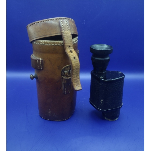 220 - Mid-20th Century Compact Monocular with Textured Black Finish and Leather Carrying Case, Unmarked, P... 