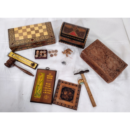 231 - Collection of Treen and Decorative Wooden Items, Including Inlaid Chess and Backgammon Box, Carved C... 