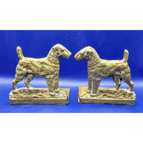 234 - Pair of Early to Mid-20th Century Peerage Brass Co Wire-Haired Fox Terrier Bookends, Each Approximat... 