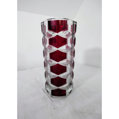 238 - J.G. Durand Windsor Rubis Cut-to-Clear Glass Vase, France, Mid-to-Late 20th Century, 9.5 Inches High... 