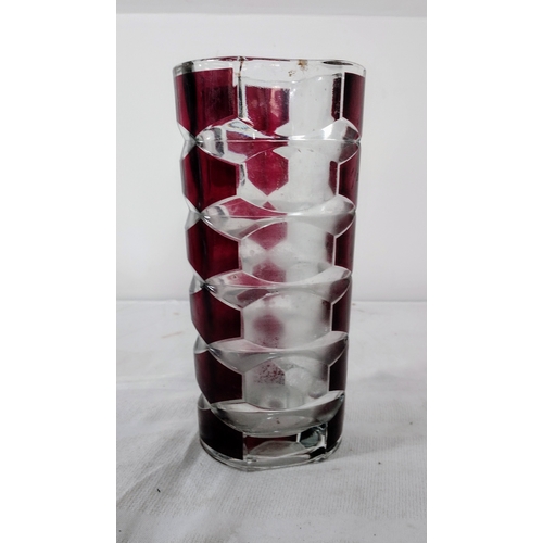 238 - J.G. Durand Windsor Rubis Cut-to-Clear Glass Vase, France, Mid-to-Late 20th Century, 9.5 Inches High... 