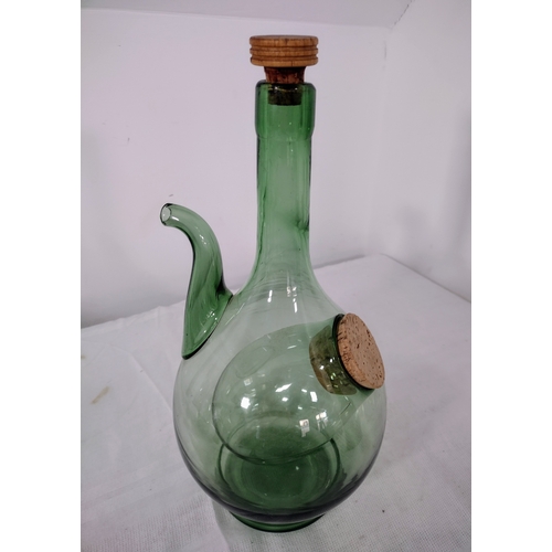 243 - Collection of Mid-20th Century Green Glassware Including Dual-Chamber Decanter, Avon Emerald Bud Vas... 