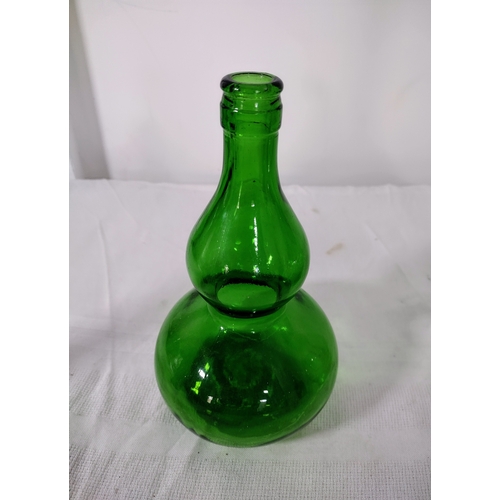 243 - Collection of Mid-20th Century Green Glassware Including Dual-Chamber Decanter, Avon Emerald Bud Vas... 