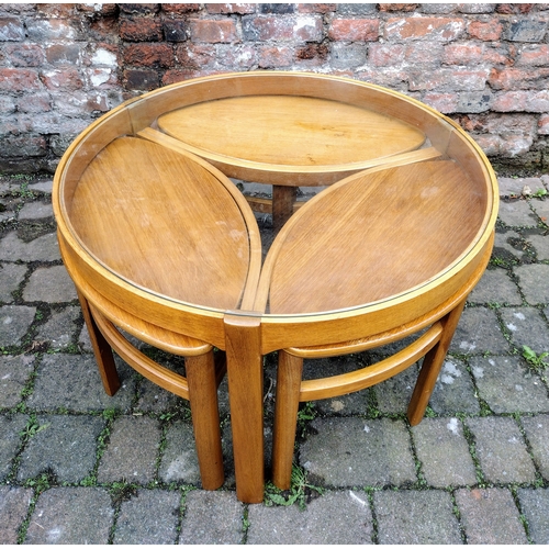 250 - Nathan Trinity Teak Nesting Coffee Table with Glass Top and Three Nested Tables, 32