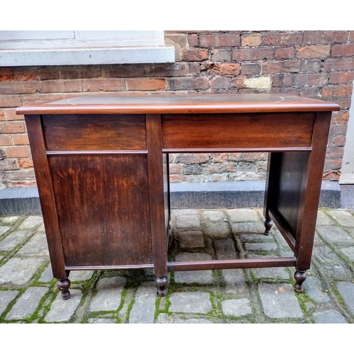 251 - Edwardian Mahogany Writing Desk with Art Deco Influences, Amber-Coloured Bakelite Handles, and Toole... 