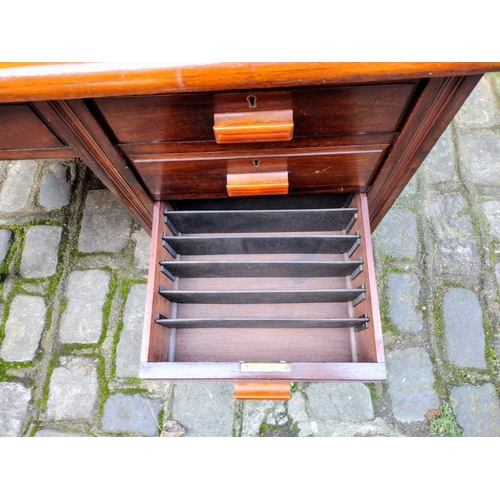 251 - Edwardian Mahogany Writing Desk with Art Deco Influences, Amber-Coloured Bakelite Handles, and Toole... 