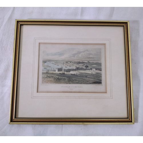 256 - Victorian Framed and Glazed Engraving Depicting Chatham Dockyard Published 1828 approx 28cm x 25cm