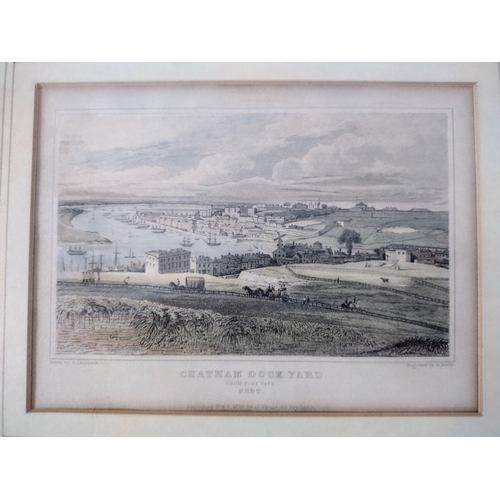 256 - Victorian Framed and Glazed Engraving Depicting Chatham Dockyard Published 1828 approx 28cm x 25cm