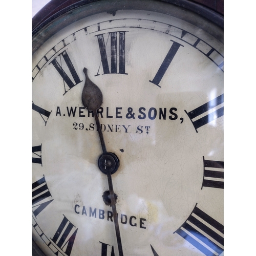 281 - Late Victorian A. Wehrle & Sons Station/School Wall Clock with Original Movement, Hands, and Pendulu... 