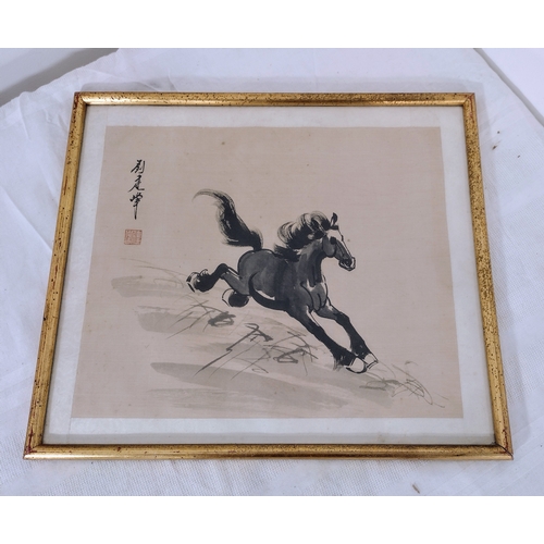 282 - Xu Beihong Attributed Ink on Silk Painting of Galloping Horse Circa 1930s–1950s 35cm x 40cm Framed i... 