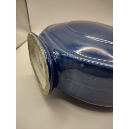 170 - Cobalt Blue Chinese Moonflask with Double Handles, Featuring a Glaze Imbued with White Speckles, Bea... 