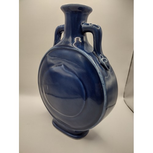 170 - Cobalt Blue Chinese Moonflask with Double Handles, Featuring a Glaze Imbued with White Speckles, Bea... 