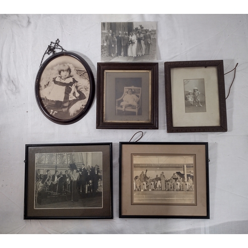 134 - Set Of Vintage Framed Photographs Featuring Family Portraits And Group Images, Including Early 20th ... 