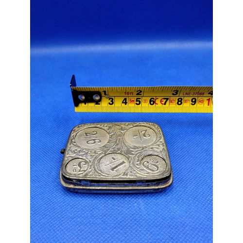 5 - Antique White Metal Victorian Coin Holder with Denominations, Embossed Floral Design, and Suspension... 