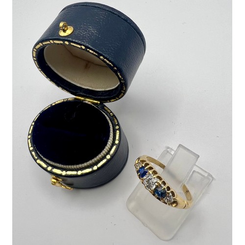 19 - Victorian 18ct Yellow Gold Diamond and Sapphire Five-stone Ring Hallmarked Birmingham 1890 in Box. R... 