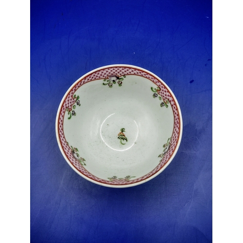 32 - Antique English Porcelain Pink Floral Teabowl by New Hall Late 18th Century, Circa 1770s