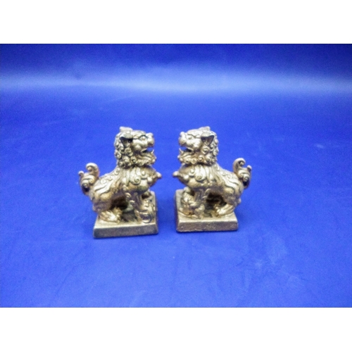 42 - Chinese Pair of Gilt Metal Foo Dog Seal Stamps