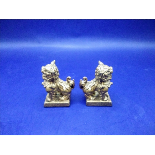 42 - Chinese Pair of Gilt Metal Foo Dog Seal Stamps