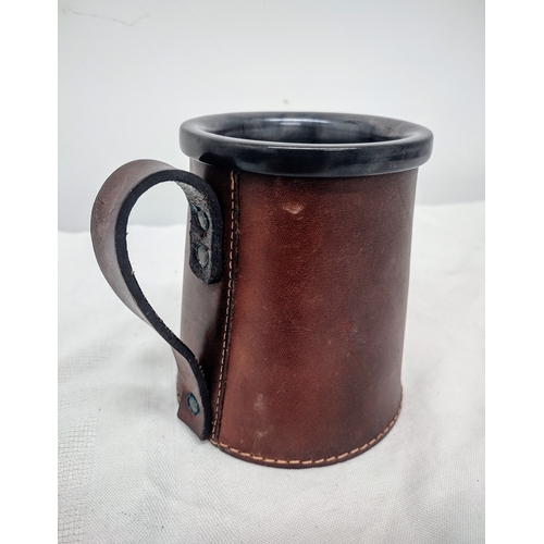 67 - Vintage Leather-Wrapped Ceramic Tankard, Made in England, Mid-20th Century