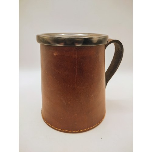 67 - Vintage Leather-Wrapped Ceramic Tankard, Made in England, Mid-20th Century