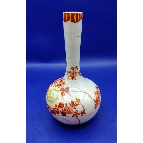 70 - Japanese Meiji Period Kutani Bottle Vase with Iron-Red and Yellow Enamel Floral Decoration, Approx 1... 