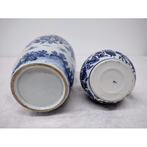 73 - Two Vintage Oriental Blue and White Porcelain Vases approx 10 Inches and 11 Inches tall