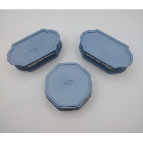 76 - Set of Three Wedgwood Light Blue Jasperware Trinket Boxes, 1960s–1970s, Featuring Classical White Ba... 