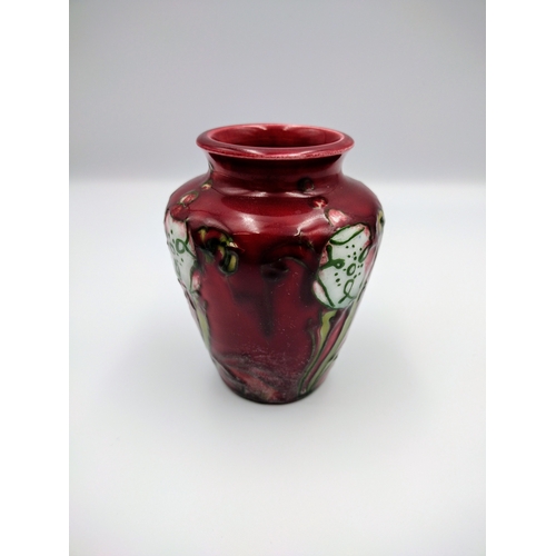 78 - Minton Secessionist Vase No. 7, Circa 1902–1905, Rich Red Glaze with Art Nouveau Floral Motifs, Appr... 