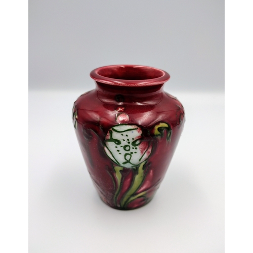 78 - Minton Secessionist Vase No. 7, Circa 1902–1905, Rich Red Glaze with Art Nouveau Floral Motifs, Appr... 