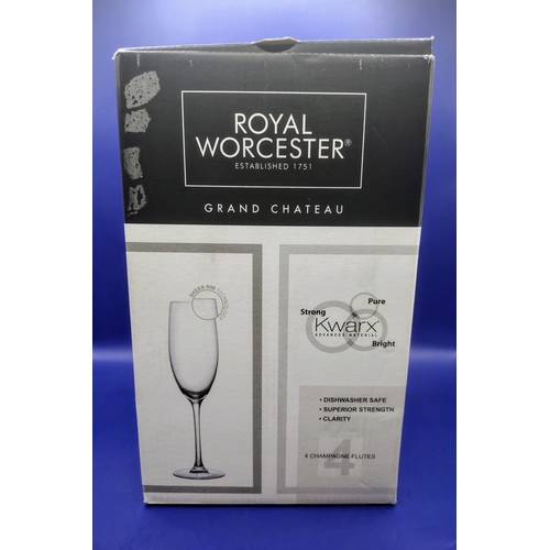 92 - Set of Four Royal Worcester Grand Chateau Champagne Flutes in Original Box