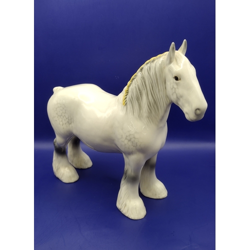 94 - Beswick Shire Horse Model No. 818 in White Dappled Finish with Yellow Ribbons, Designed by Arthur Gr... 