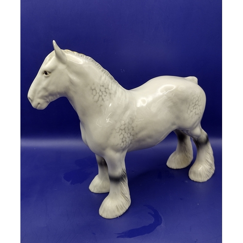 94 - Beswick Shire Horse Model No. 818 in White Dappled Finish with Yellow Ribbons, Designed by Arthur Gr... 