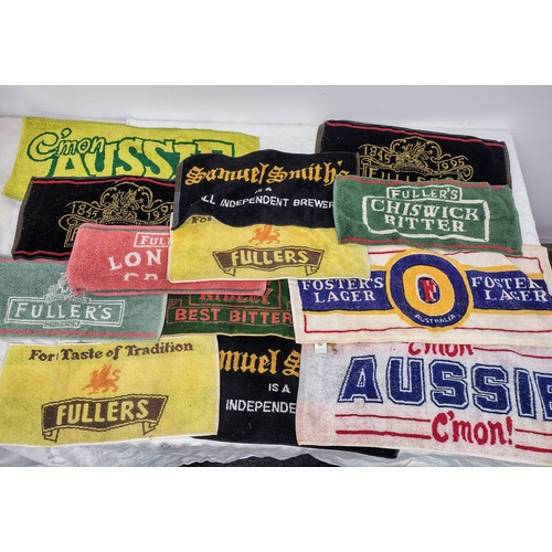 98 - Set of 13 Vintage Brewery and Beer Bar Towels Featuring Fuller's, Foster's, Samuel Smith's, and C'mo... 