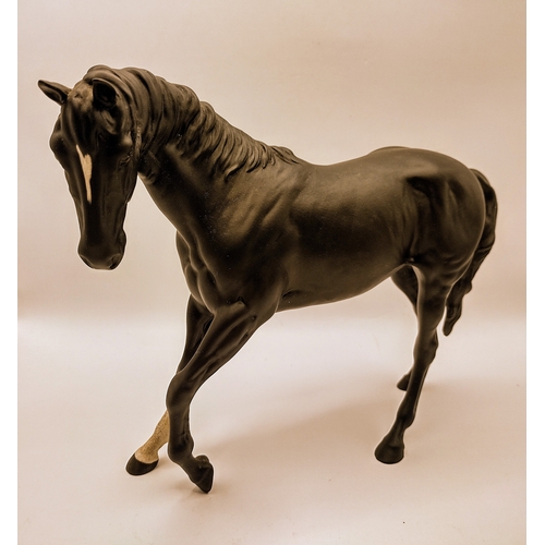 114 - Beswick Black Beauty Model H2466 in Matte Black with White Blaze, Designed by Graham Tongue, Introdu... 