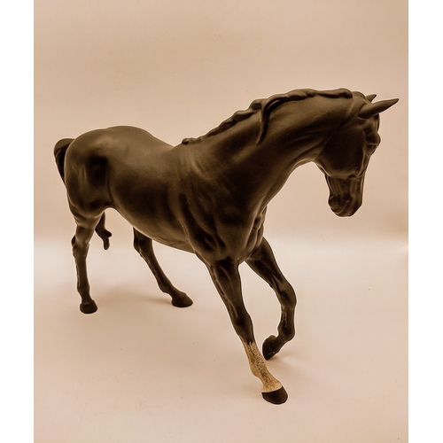 114 - Beswick Black Beauty Model H2466 in Matte Black with White Blaze, Designed by Graham Tongue, Introdu... 