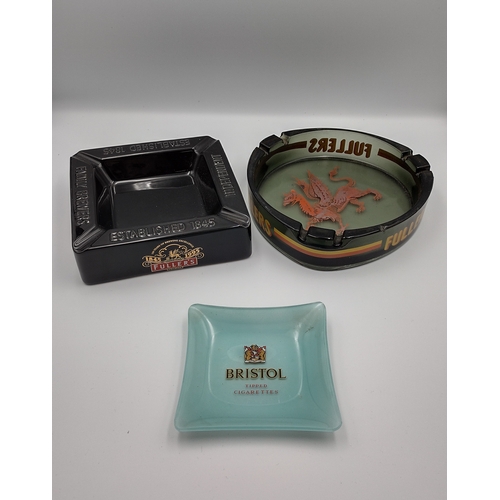 119 - Set of Three Mid-20th Century Pub Ashtrays Featuring Fuller's Brewery and Bristol Tipped Cigarettes ... 