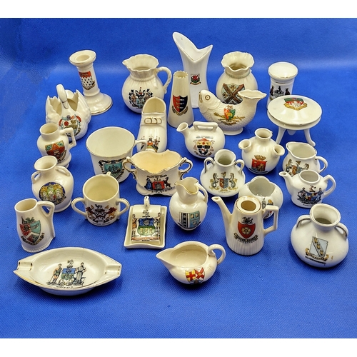 131 - Collection of Crested China Souvenir Ware, Including Jugs, Vases, and Trinket Items, Featuring Vario... 