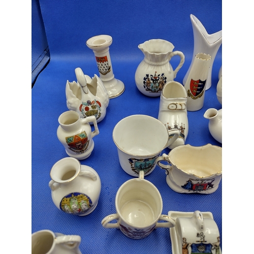 131 - Collection of Crested China Souvenir Ware, Including Jugs, Vases, and Trinket Items, Featuring Vario... 