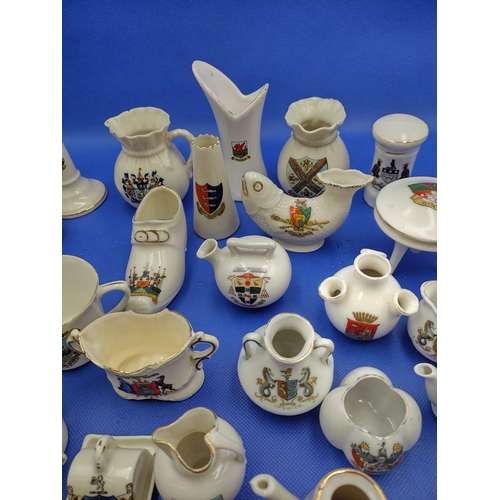 131 - Collection of Crested China Souvenir Ware, Including Jugs, Vases, and Trinket Items, Featuring Vario... 