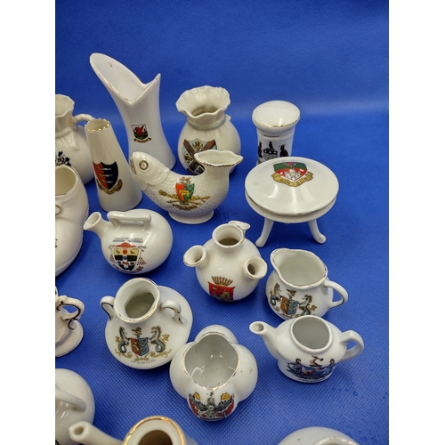 131 - Collection of Crested China Souvenir Ware, Including Jugs, Vases, and Trinket Items, Featuring Vario... 