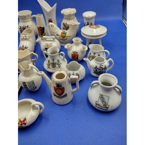 131 - Collection of Crested China Souvenir Ware, Including Jugs, Vases, and Trinket Items, Featuring Vario... 