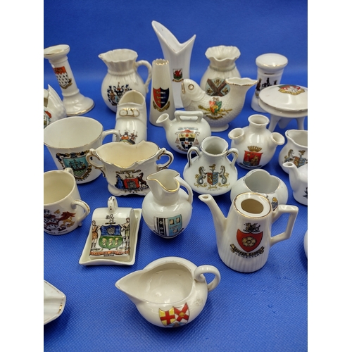 131 - Collection of Crested China Souvenir Ware, Including Jugs, Vases, and Trinket Items, Featuring Vario... 